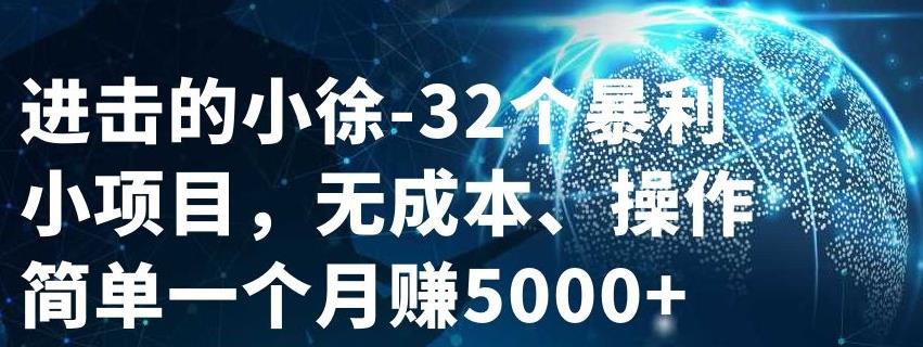 进击的小徐-32个暴利小项目，无成本、操作简单一个月赚5000+